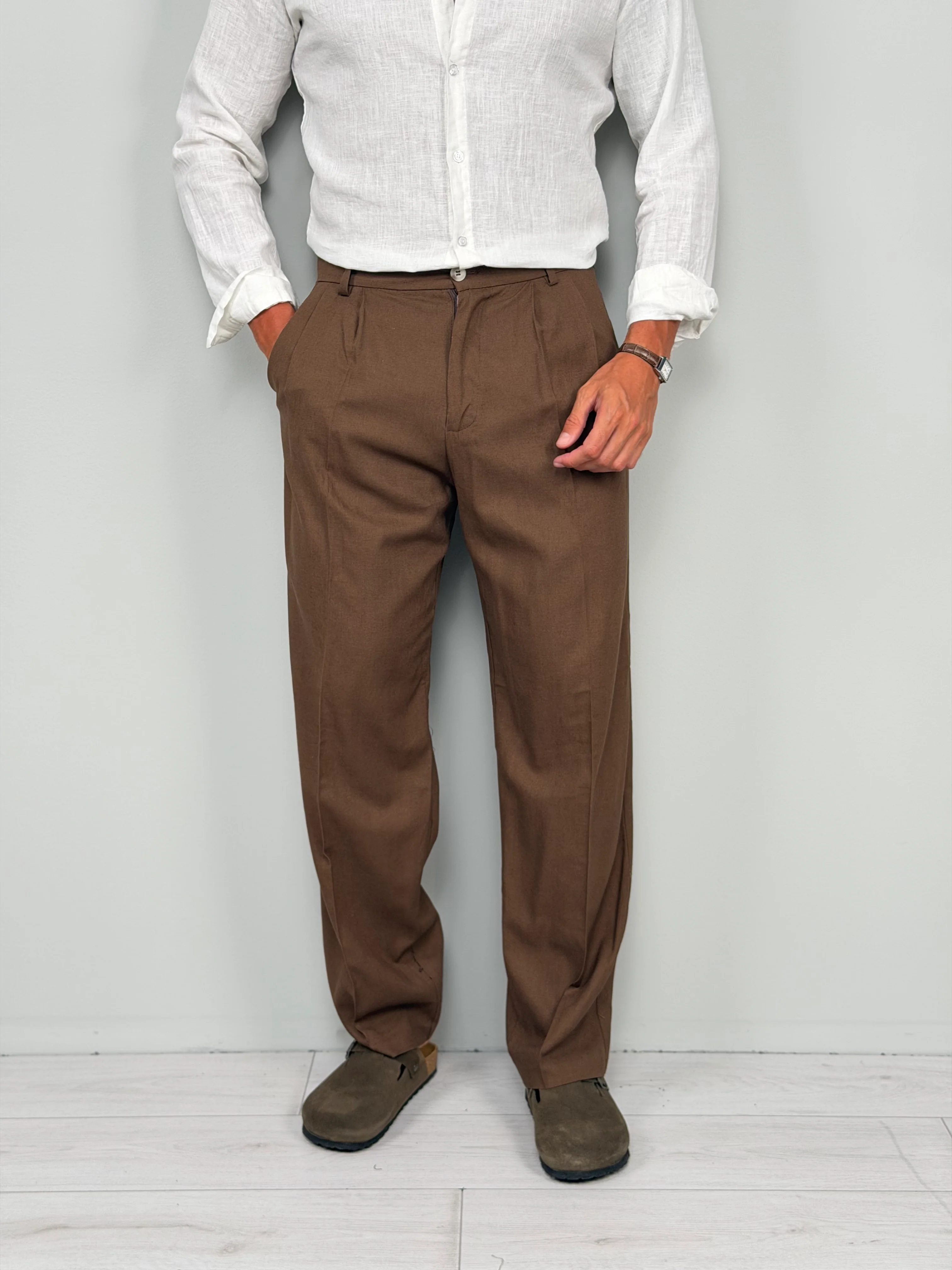 PANTALONE LINO FONDO AMPIO - TASCHE DIETRO